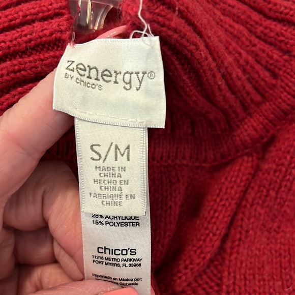 Zenergy ( by Chicos) red sweater poncho in S/M. High collar. Machine washable. - Picture 4 of 5